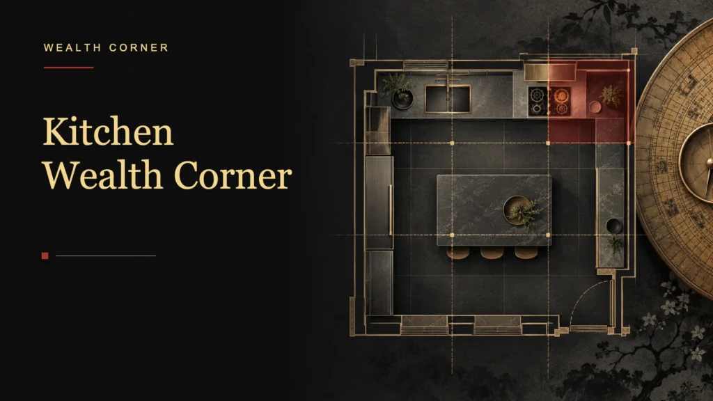 Kitchen floor plan with a highlighted feng shui wealth corner