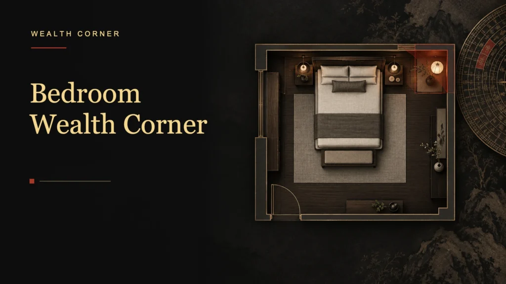 Bedroom floor plan with a restrained feng shui wealth corner highlight
